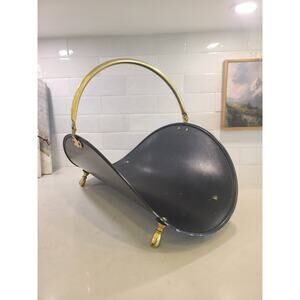 Firewood Holder Black and Brass Log Carrier Footed Vintage MCM Fireplace